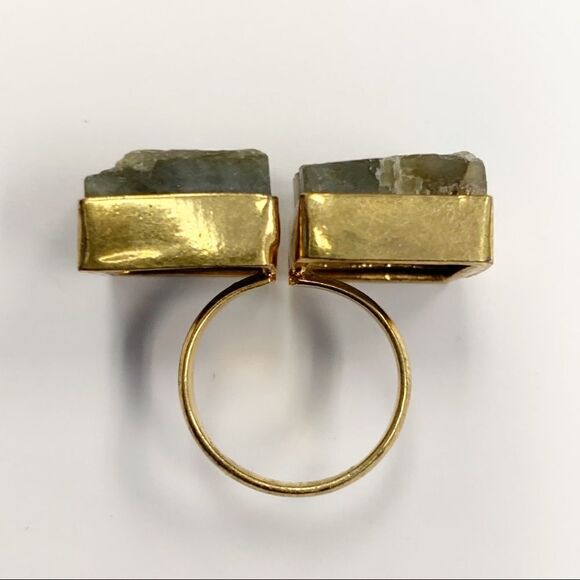 Double Stone Labradorite Open Adjustable Ring, - Picture 2 of 5